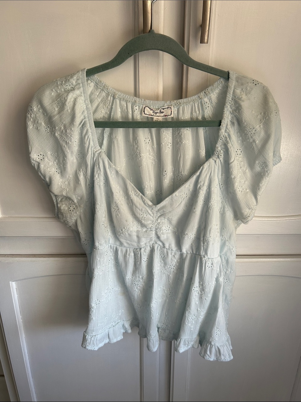 Hippie Rose Pale Blue Eyelet Peplum Blouse